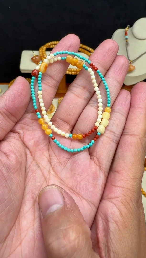 手链蜜蜡未镶嵌蜜蜡松石双圈