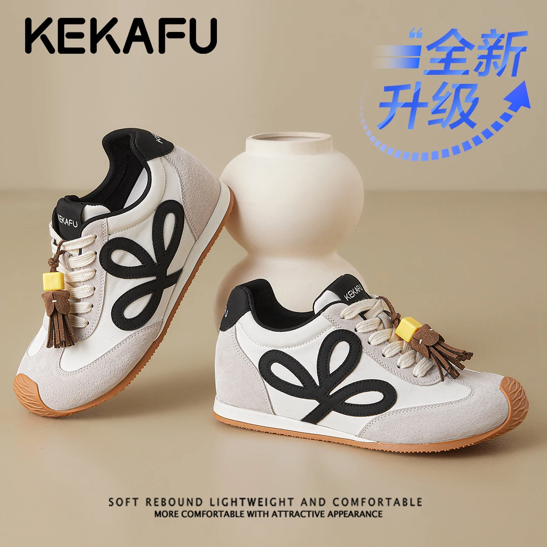 珂卡芙真皮内增高拼色系带德训鞋复古芒果头百搭休闲鞋防滑运动鞋