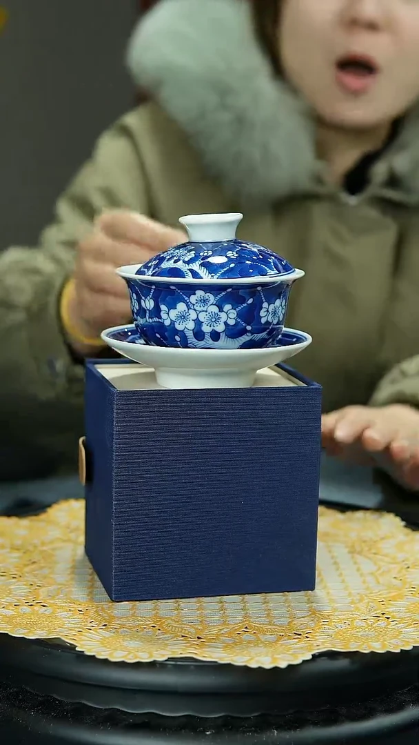 【闪购商品】官窑瓷画院344官窑瓷画院冰梅三才盖碗