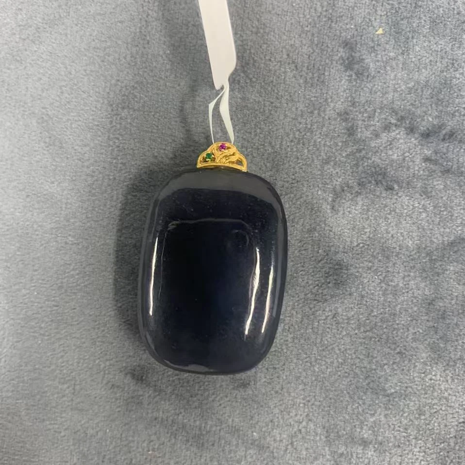 【同庆珍品】18K金和田玉烟紫无事牌吊坠 不含链 G99