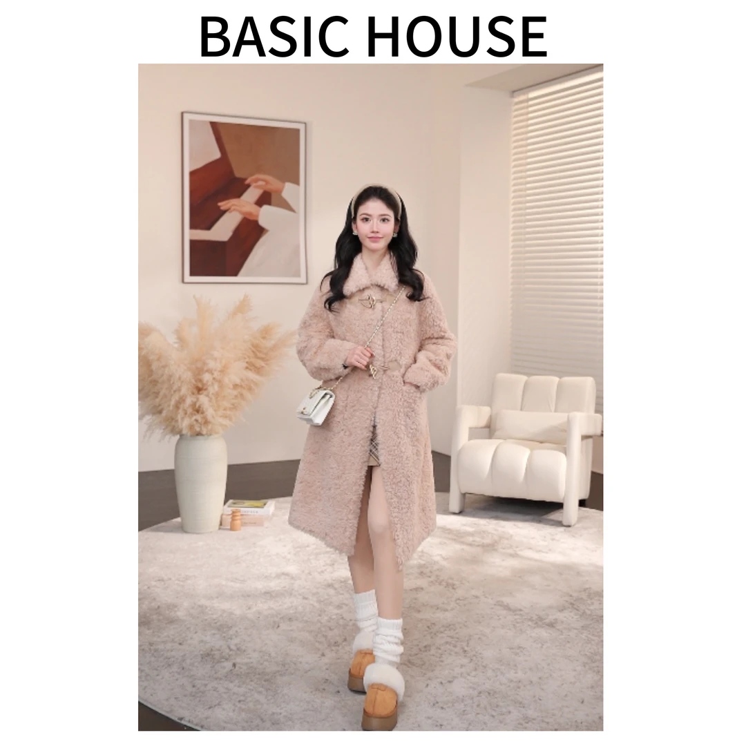 Basic House/百家好冬季新款羊毛翻领大衣高端轻奢时尚外套女A