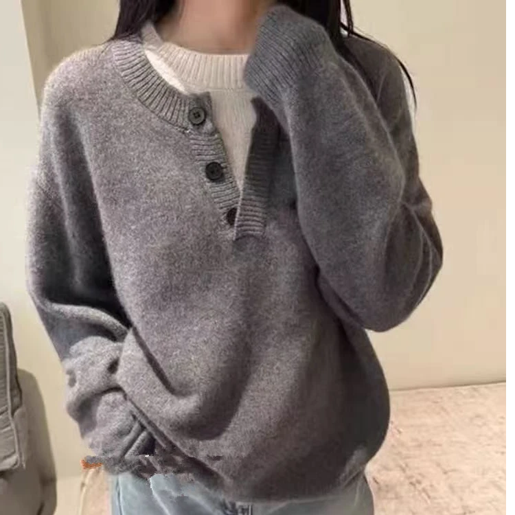新款假两件女秋冬慵懒羊毛衫甄选澳洲羊毛时尚针织衫百搭打底毛衣