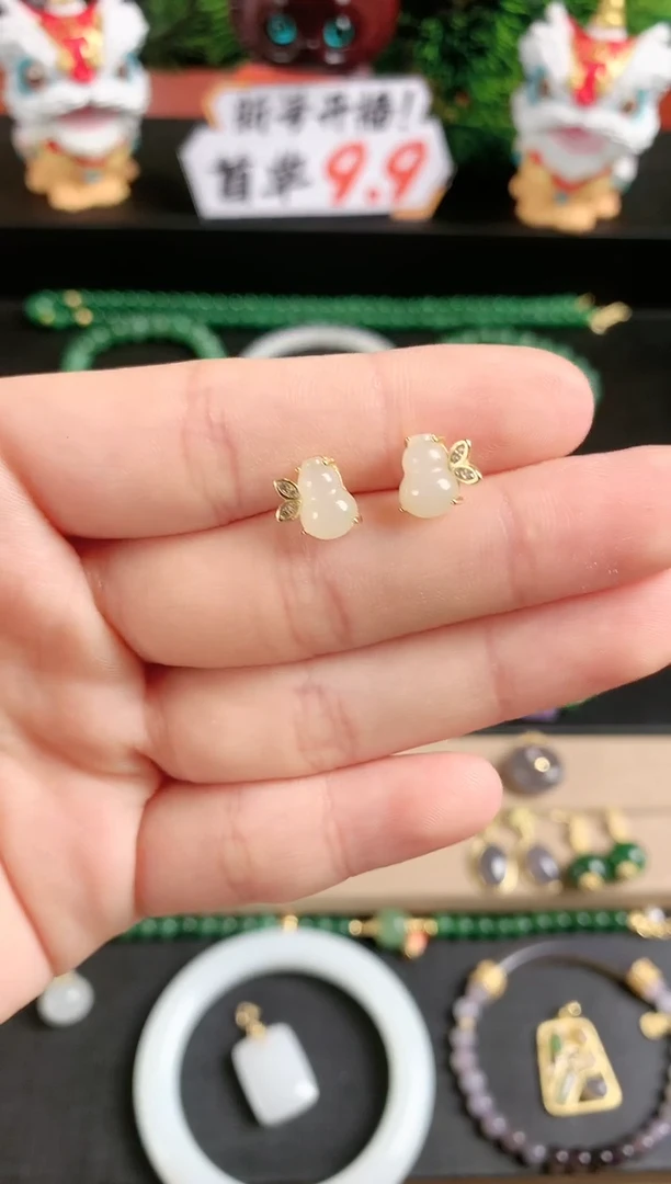 银S925镶嵌和田玉耳饰3