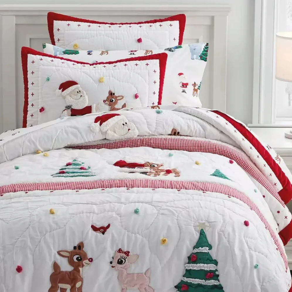 2022纯！棉！圣诞毛球 超柔软床盖