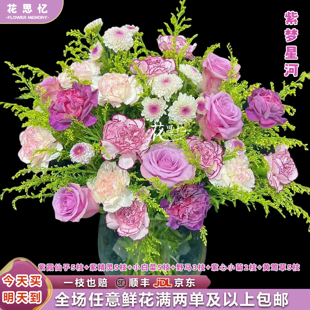 夏末新品『次日达·紫梦星河』家居生活鲜花 全场任意2单鲜花顺丰京东包邮 三单鲜花送玻璃花瓶 鲜花直播次日达