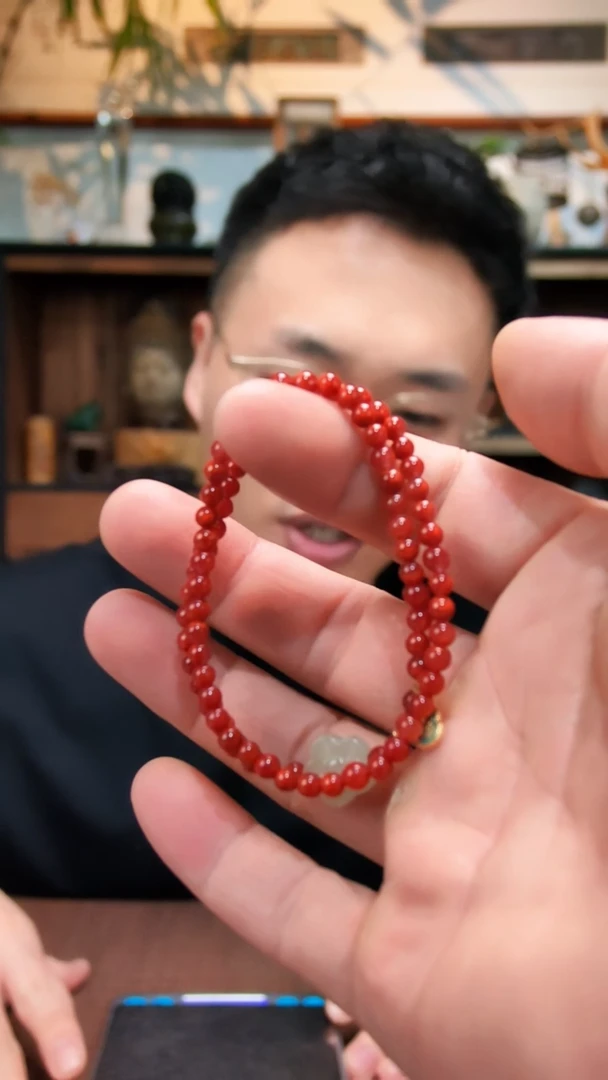 银S925镶嵌手串南红玛瑙S925银南红双圈手串DN