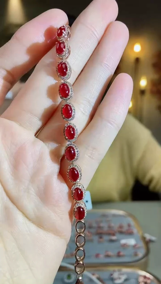 银S925镶嵌手链红宝石手链
