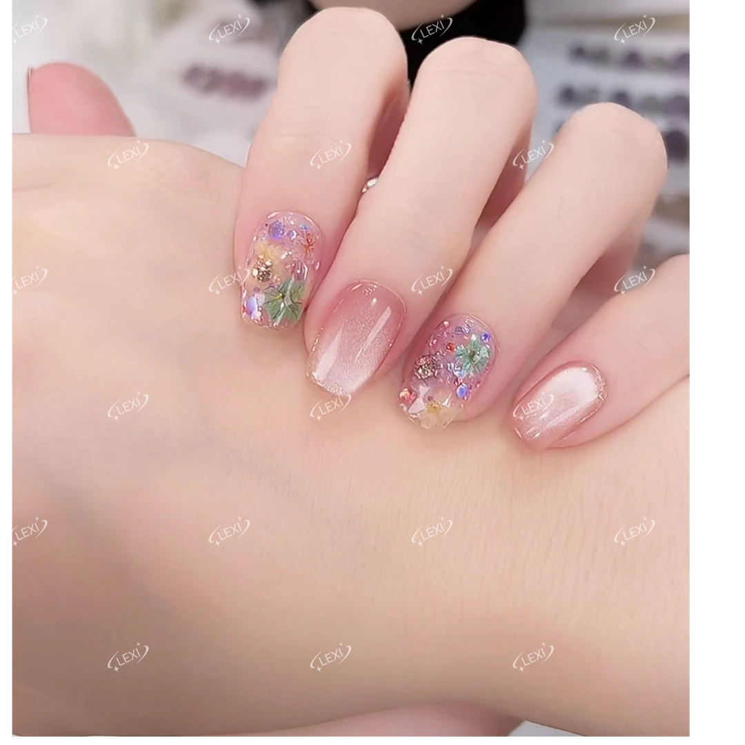 鸟语花香-春夏原创复古玻璃珠猫眼干花设计师穿戴甲LEXI