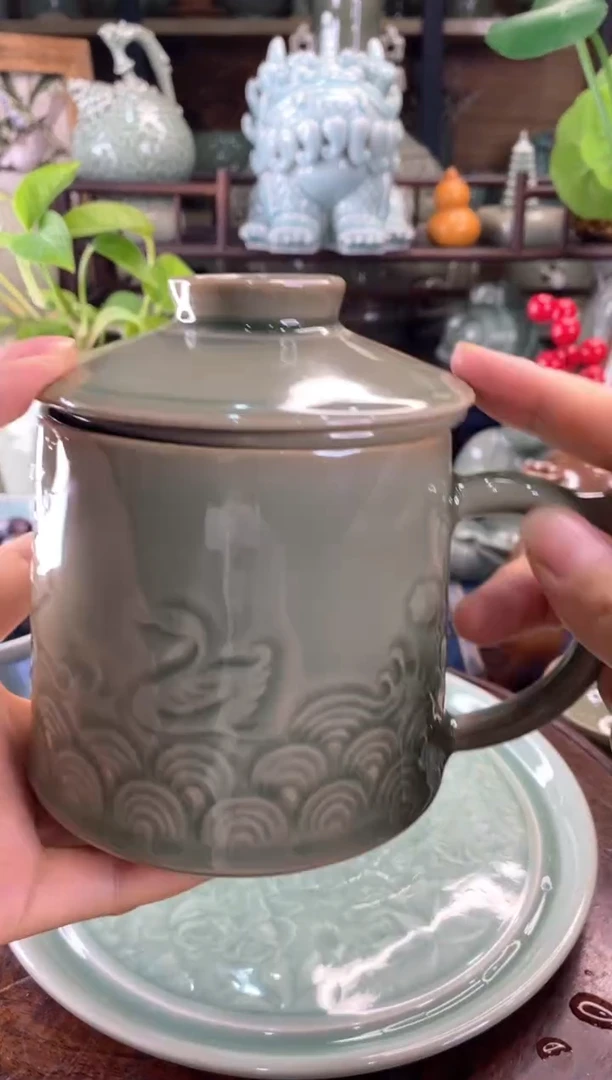 耀州窑 海水鸭办公杯1只 带茶漏XG001