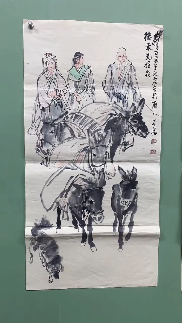 竖款精品三尺人物，驴
