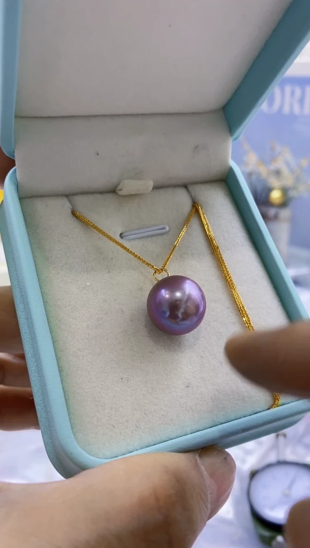 18K金镶嵌淡水珍珠BG紫龙王珍珠吊坠赠链@@C1308