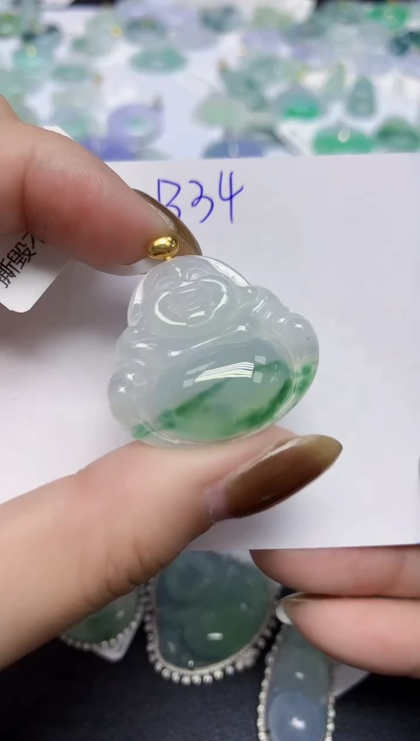 颈饰18K金镶嵌翡翠天然缅甸翡翠A货翡翠百元以上9元证书费自理