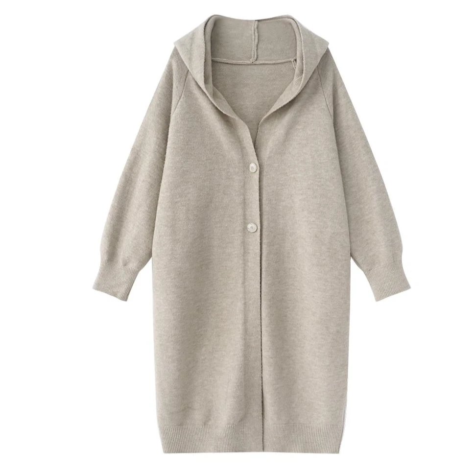 3611大巫师帽中长款女新款外搭洋气百搭韩系针织纯色显瘦