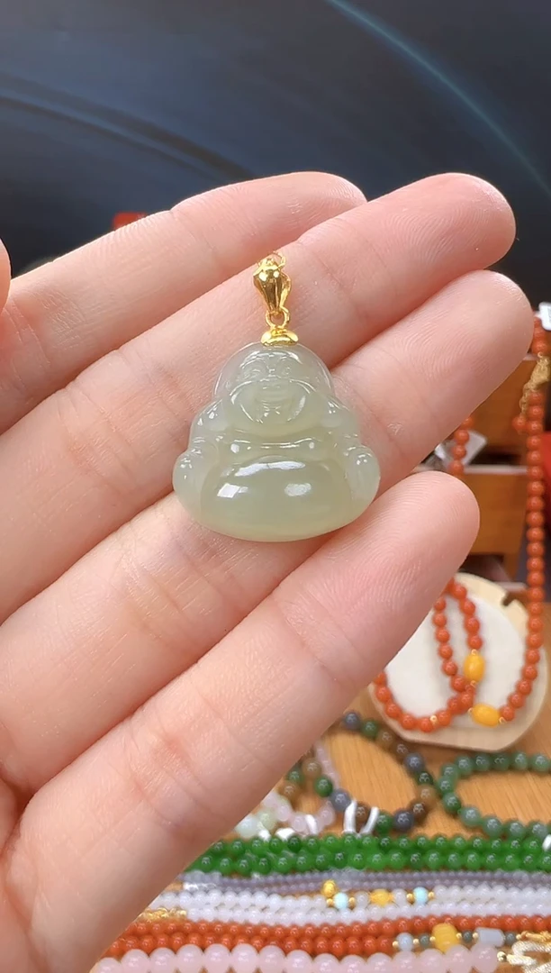 颈饰足金镶嵌和田玉多样性拍一发一cg