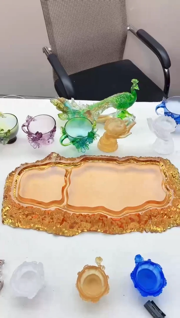 手工艺品琉璃琥珀色干泡台47*22*5公分