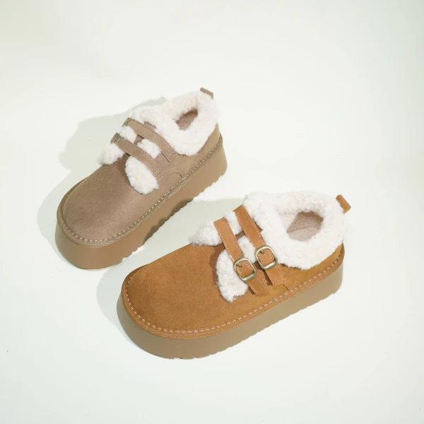 厚底勃肯雪地靴冬季加绒加厚保暖真皮休闲短筒低帮雪地棉009