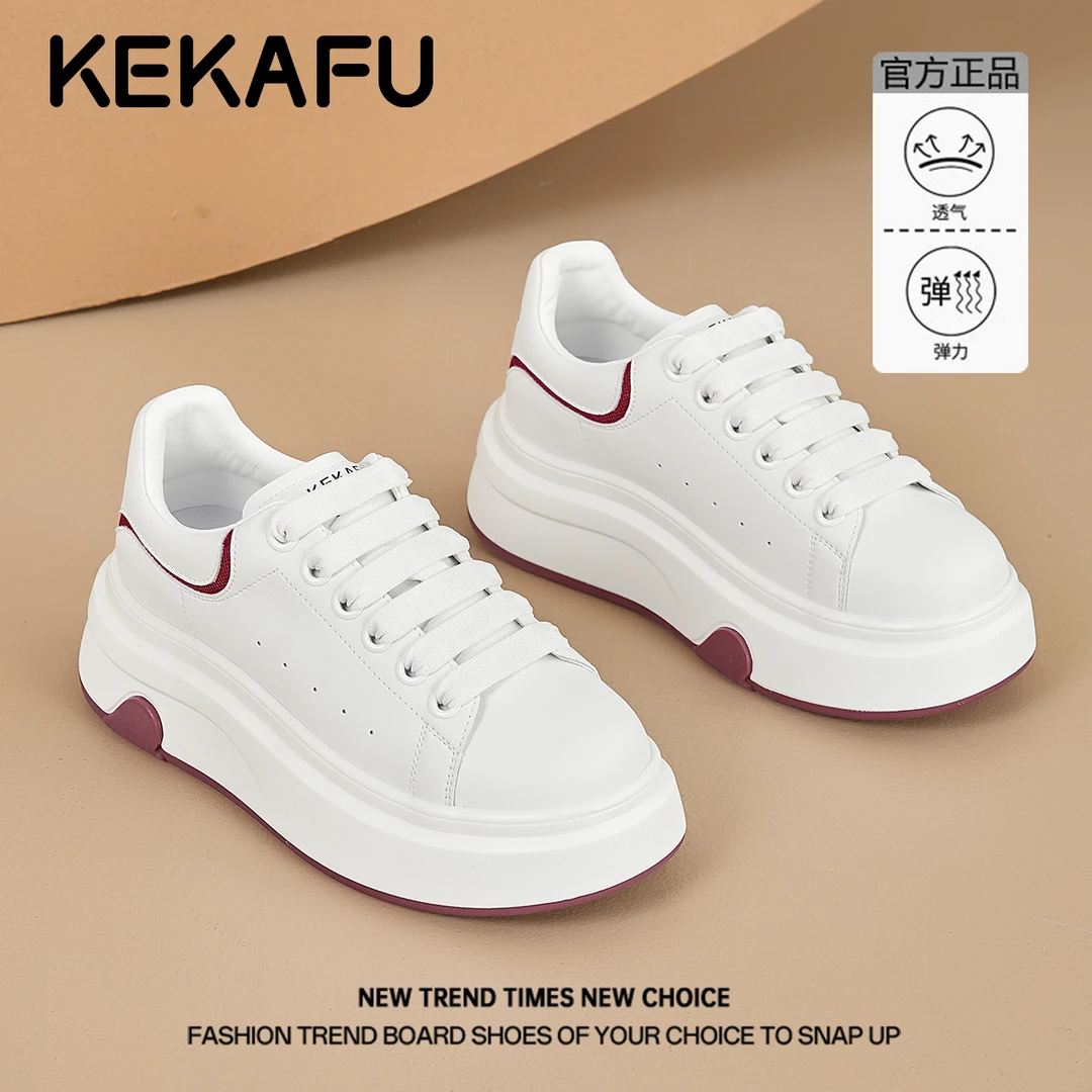 珂卡芙韩版潮酷休闲系带百搭松糕板鞋女鞋2025冬季新款厚底小白鞋