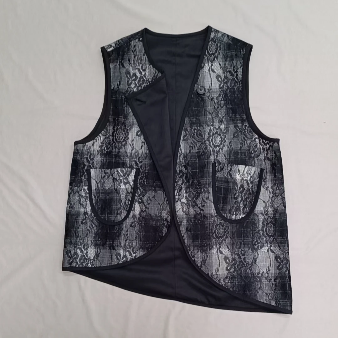 0252596两面穿蕾丝马甲 时尚简约个性百搭休闲舒适气质减龄女士