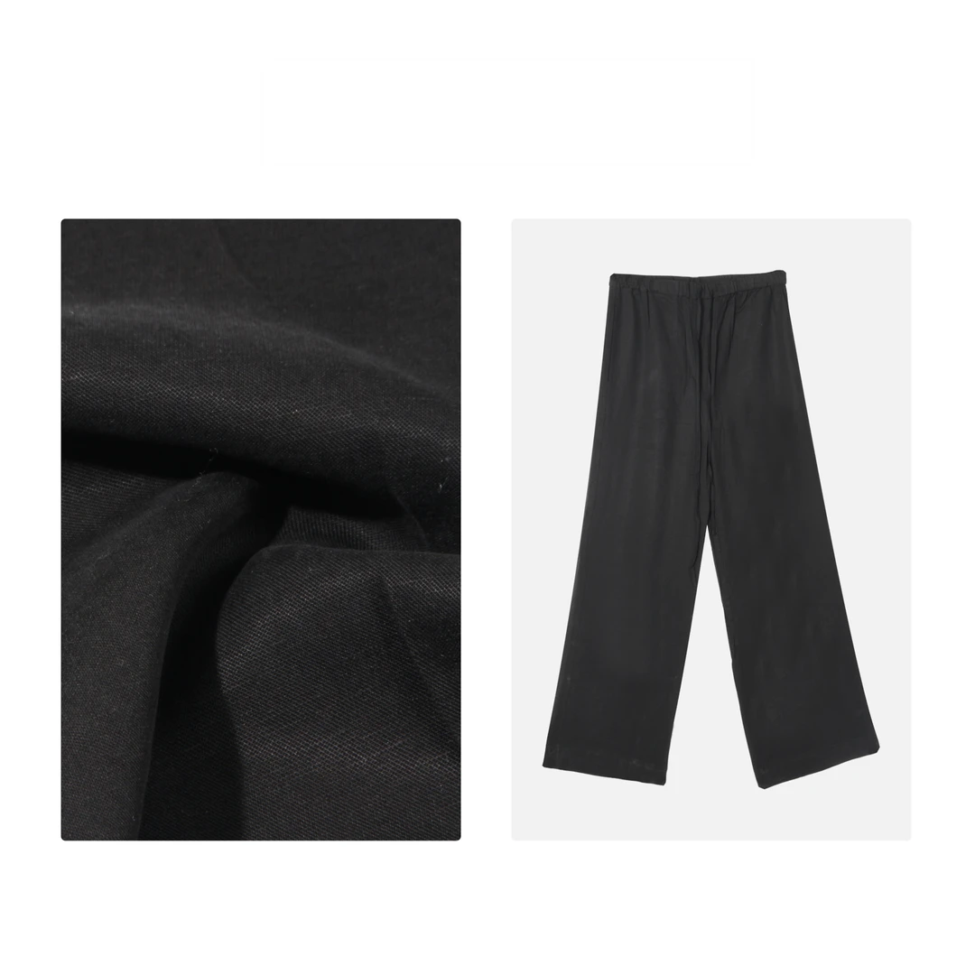 凯特丝蓓1272#松紧抽绳腰宽松设计师透气阔腿高腰长裤休闲裤