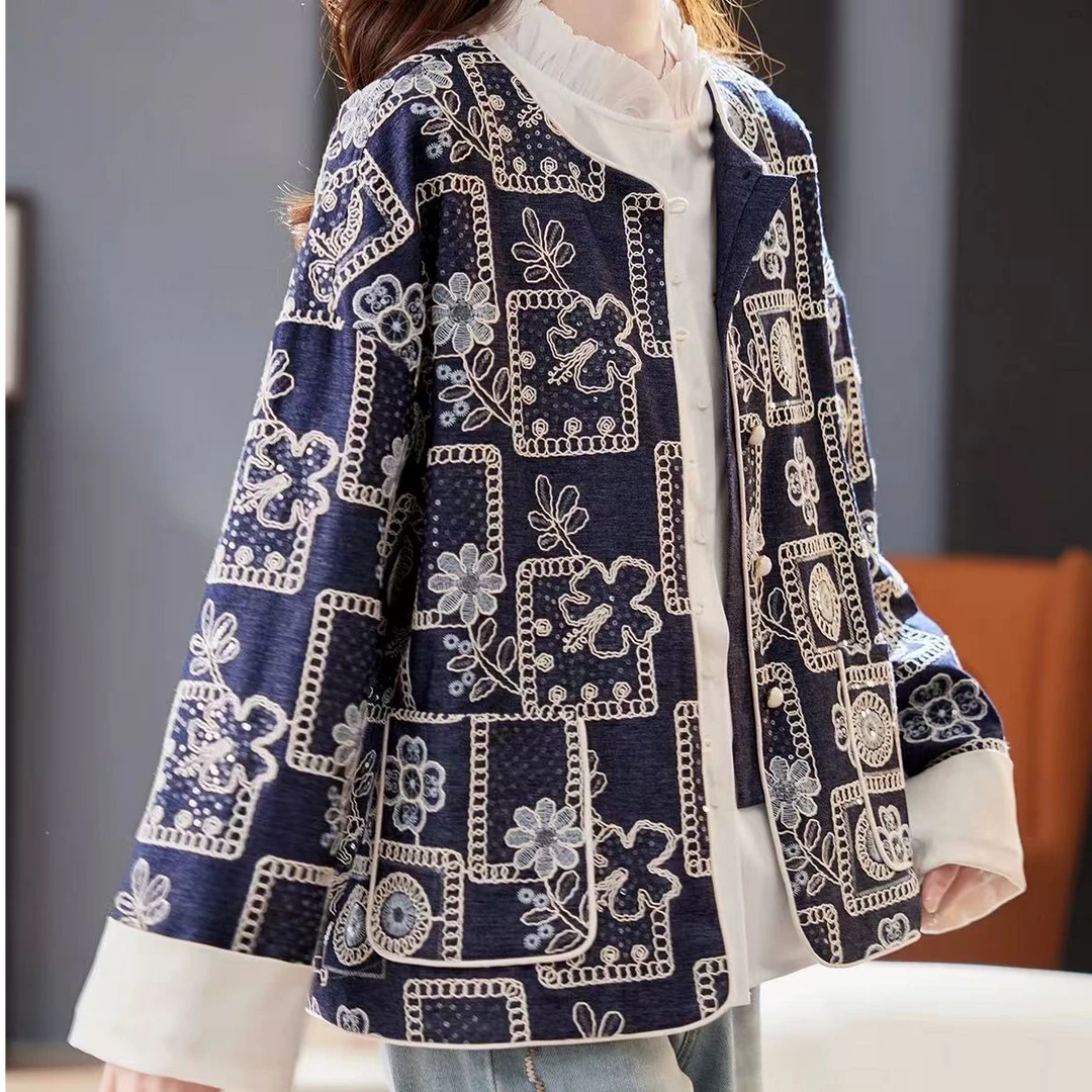 【香风】新中式女春季圆领透气单排扣短外套洋气休闲宽松9005