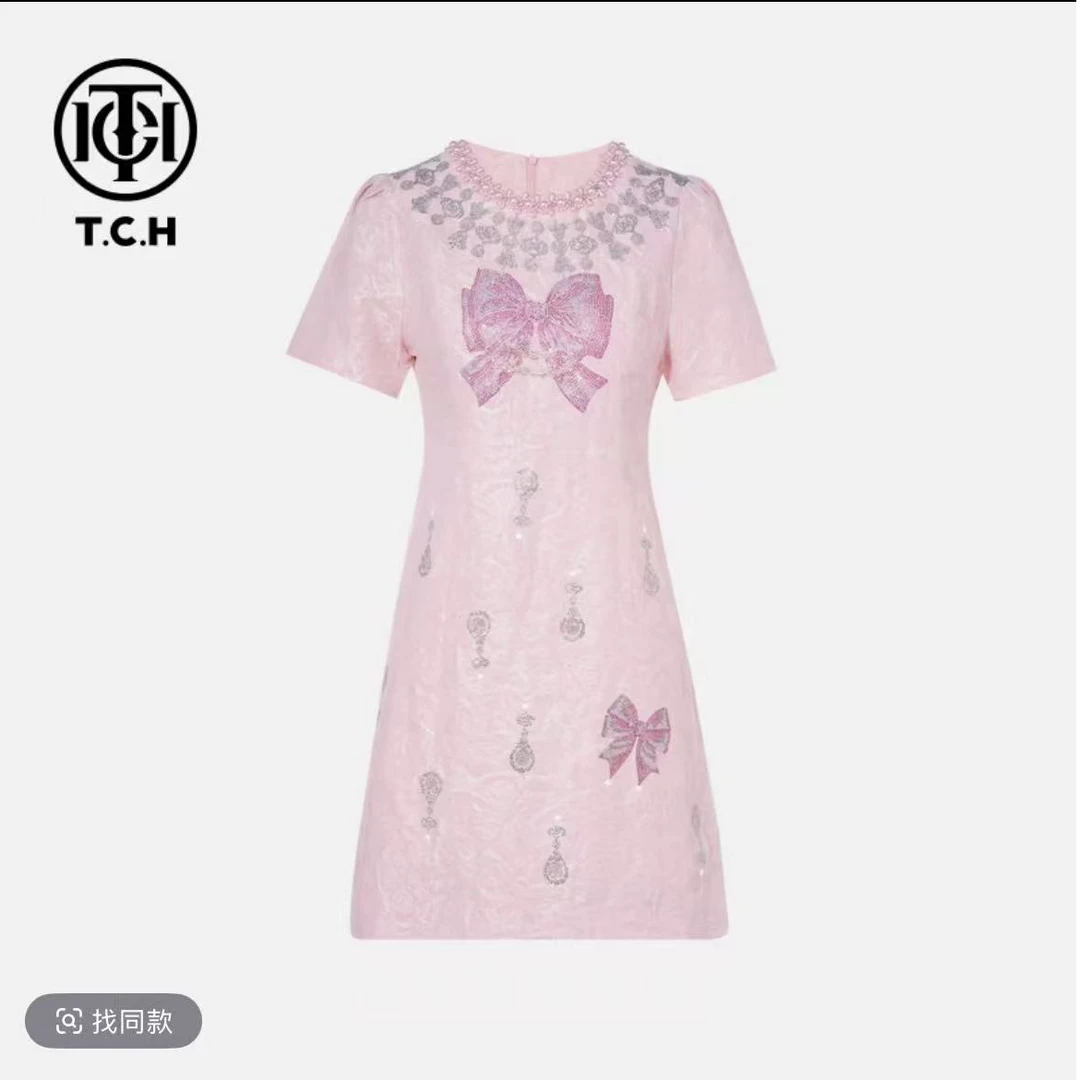 TCH私服烫钻工艺新时尚淑女百搭潮流连衣裙女T75B30E5096轻奢tch