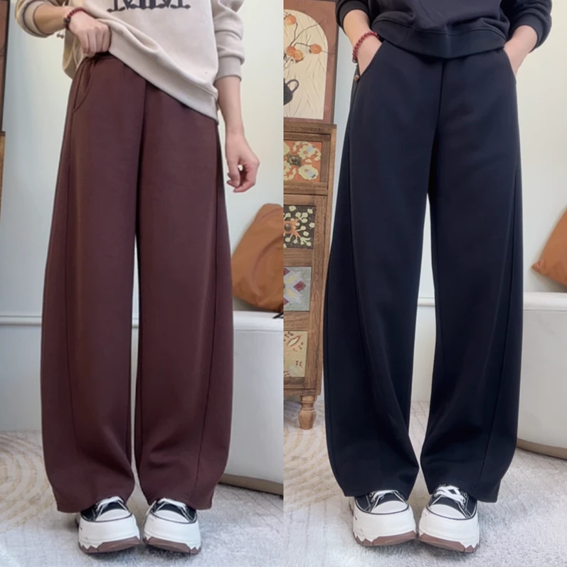 棉休闲裤女秋冬新款弯刀裤运动加绒款女装微胖款百搭时尚裤子外穿