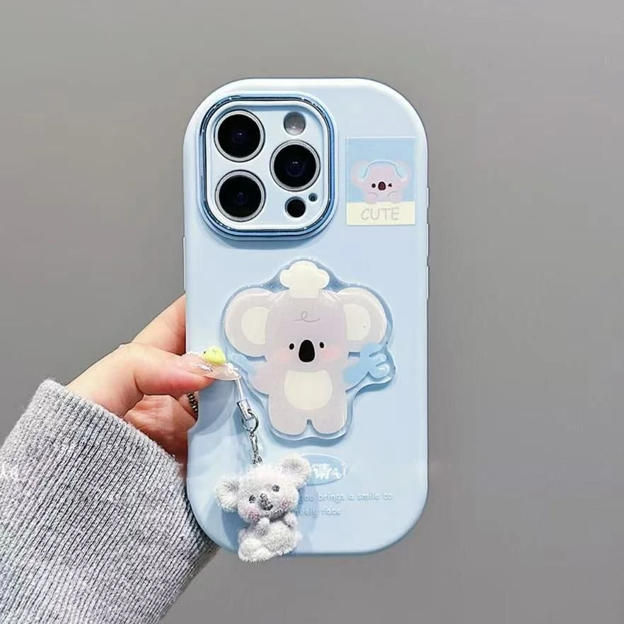 蓝色叉子小考拉适用苹果16Promax新款15手机壳14全包13金属框12女