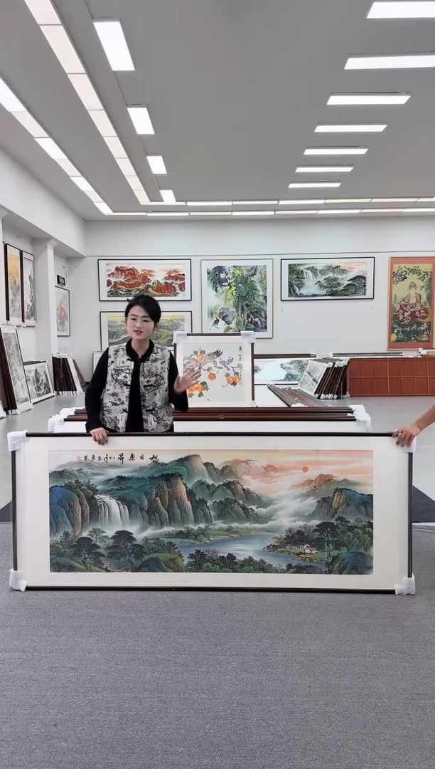 国画手绘  219*88   旭日东升