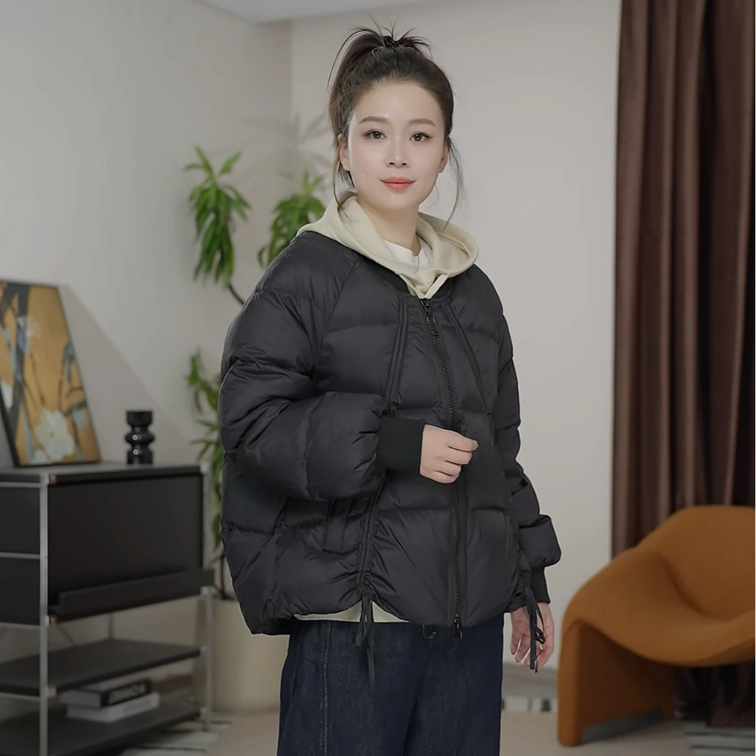 新款韩版2025白鸭绒羽绒服棒球服双拉链抽绳时尚保暖加厚款-5518