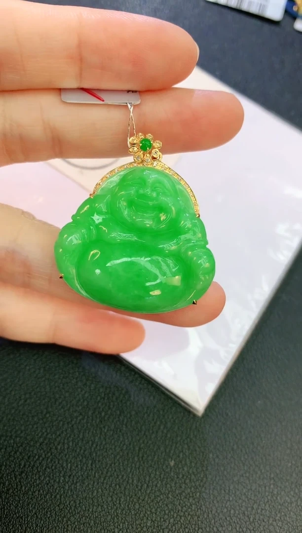 翡翠18K金镶嵌颈饰赠礼盒证书 麦麦