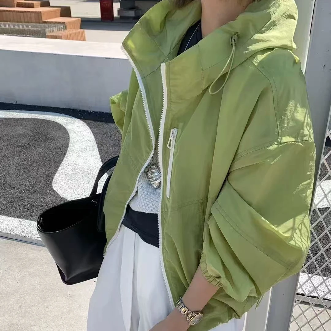 糖果色防晒衣女春夏韩版拼色连帽拉链款棒球服外套潮