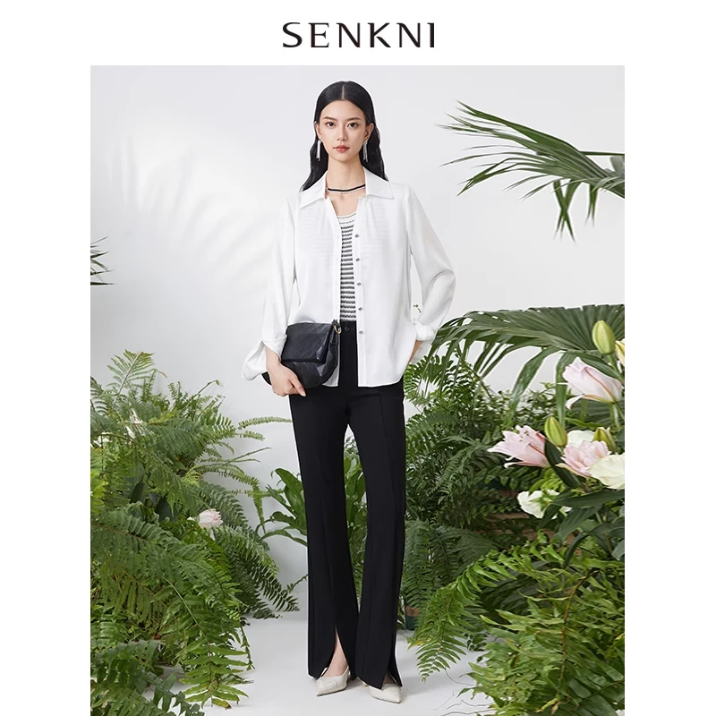 圣可尼气质通勤职场微喇叭裤垂直韩版黑色显瘦休闲裤S150315NE