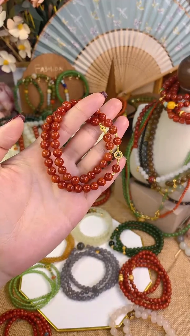 【闪购商品】南红玛瑙双圈18K金镶嵌南红