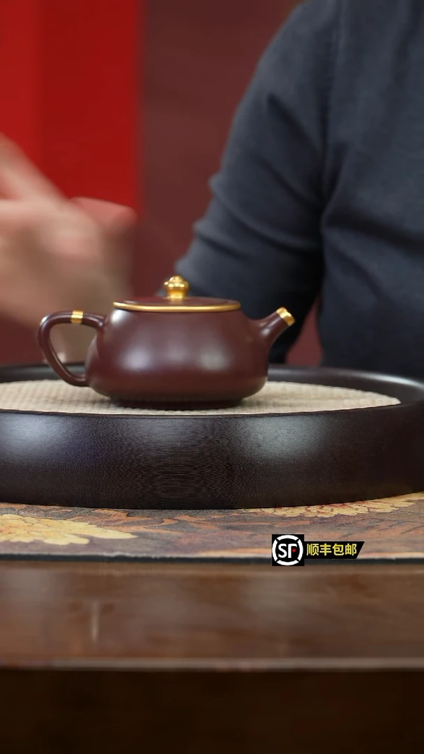 【闪购商品】紫砂茶壶J3574紫朱泥描金石瓢HHJ