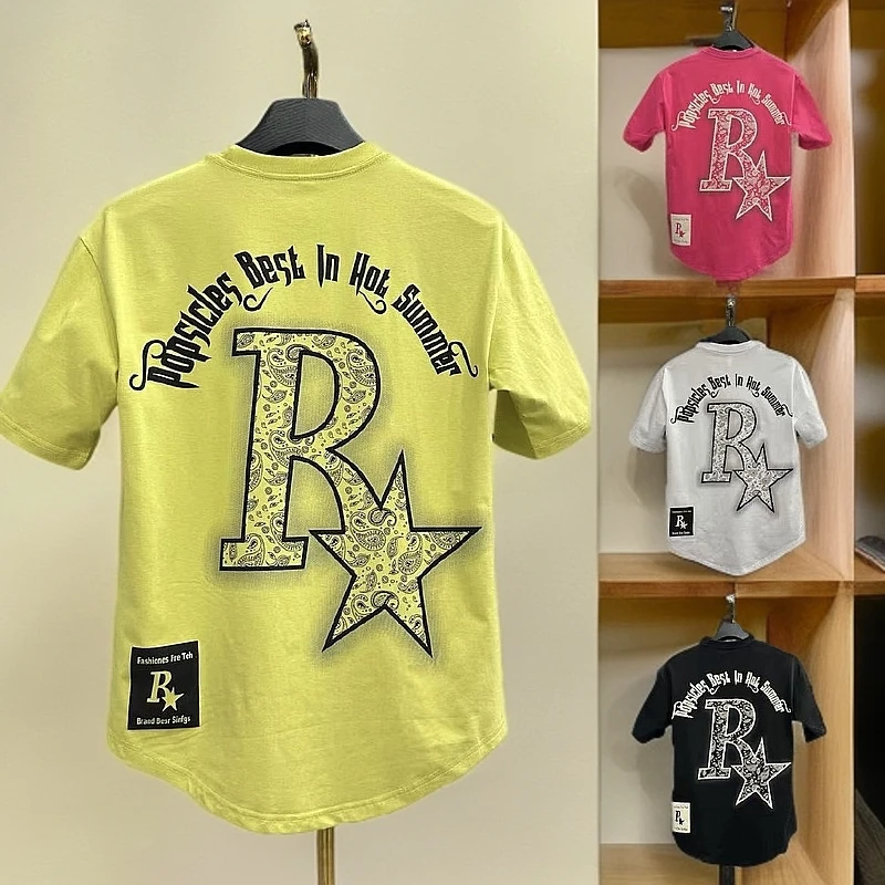 2024夏季新款时尚百搭男女T恤圆领透气短袖舒适凉感高级轻奢印花