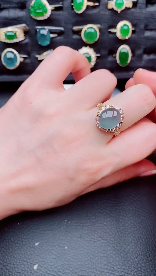 翡翠戒指银S925镶嵌天然a货翡翠586