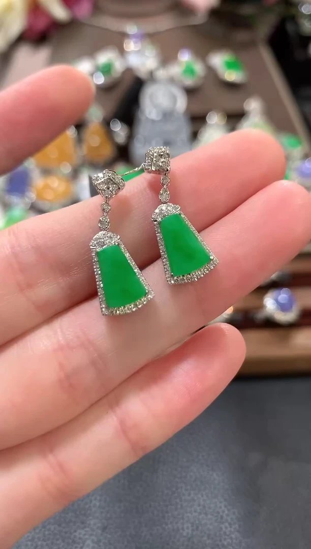 18K金镶嵌翡翠耳饰c16