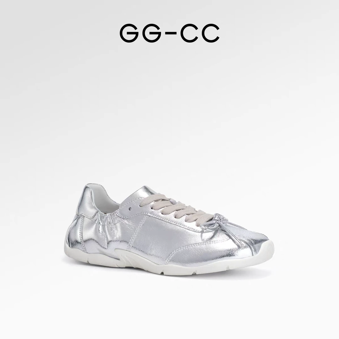 GG-CC【Y3K少女】2025年春季新款复古平底德训鞋银色芭蕾休闲鞋女