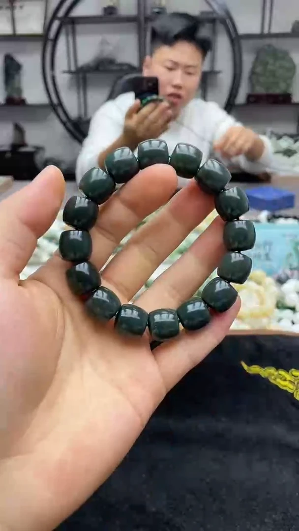 未镶嵌手串和田玉纯天然新疆且末青玉蓝调14直切