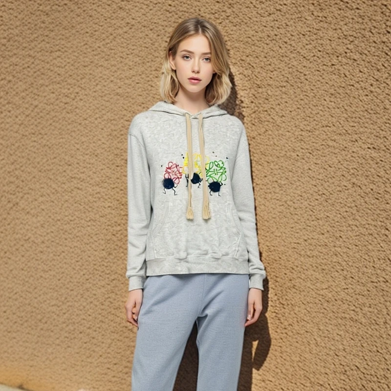 99新 LOEWE/罗意威 /卫衣/logo刺绣连帽卫衣/L码/0001994