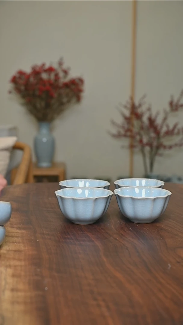 【闪购商品】其他宝相杯4只 微瑕天青釉 朱家款