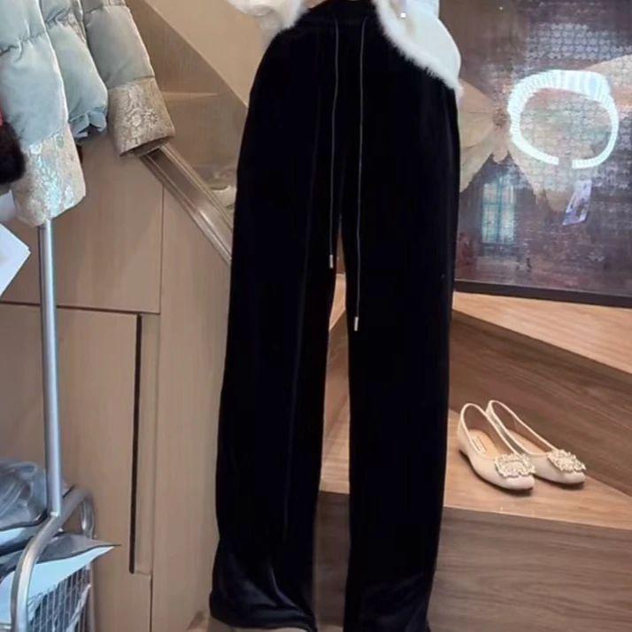 秋冬季高腰显瘦百搭宽松休闲垂感直筒拖地裤女