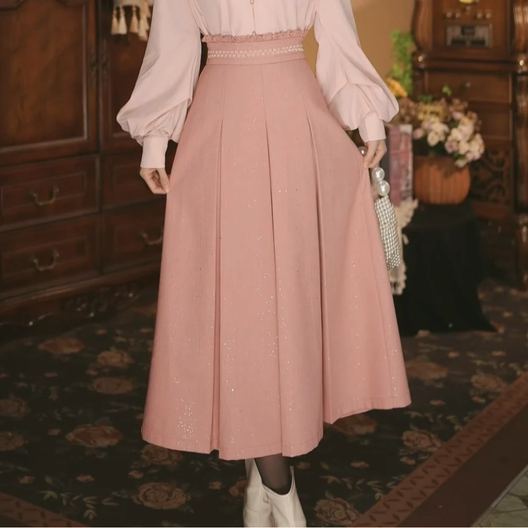 美丽【桃仁】港味复古显瘦百搭高腰半身裙28623