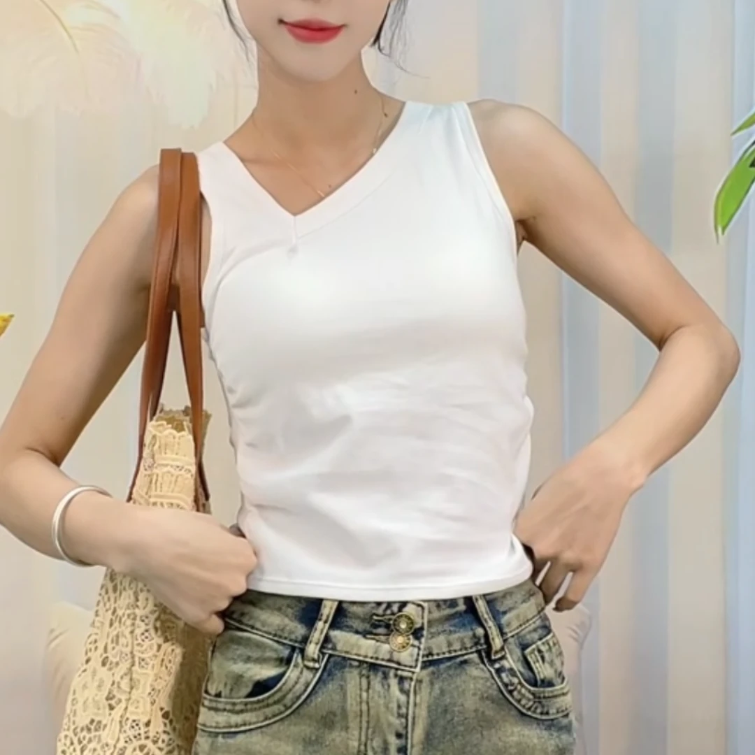 小众不规则吊带背心女夏季内搭外穿文胸一体打底带胸垫辣妹051