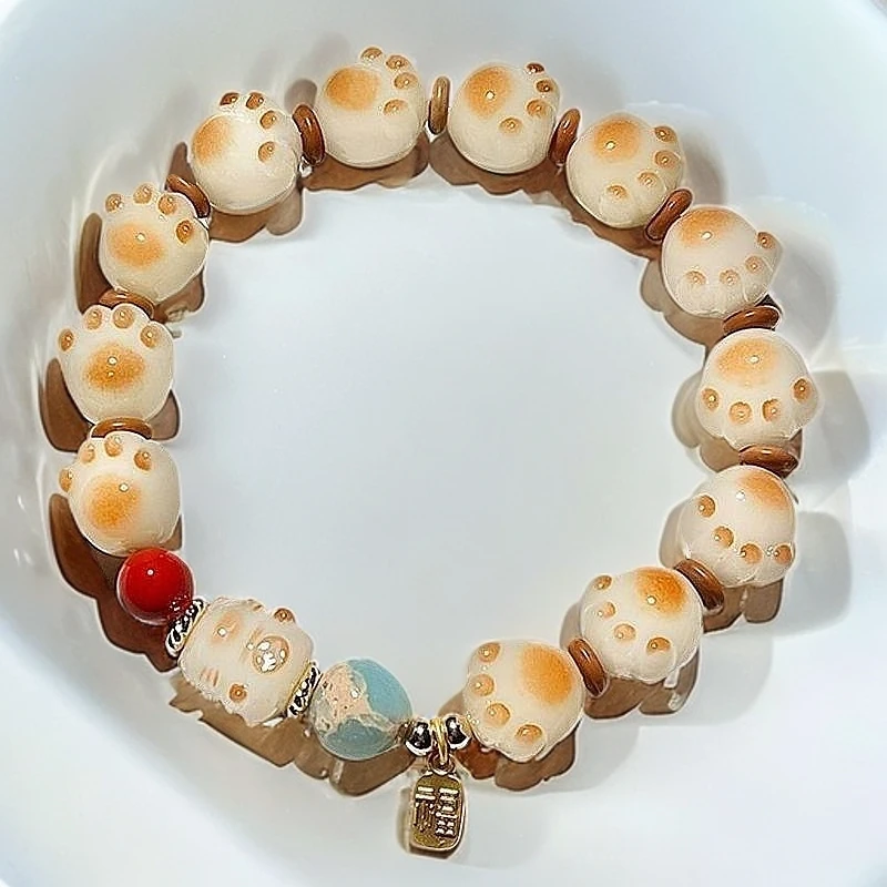 铜合金树脂手链 小猫爪招财猫可爱串珠手链送闺蜜情侣手串不掉色