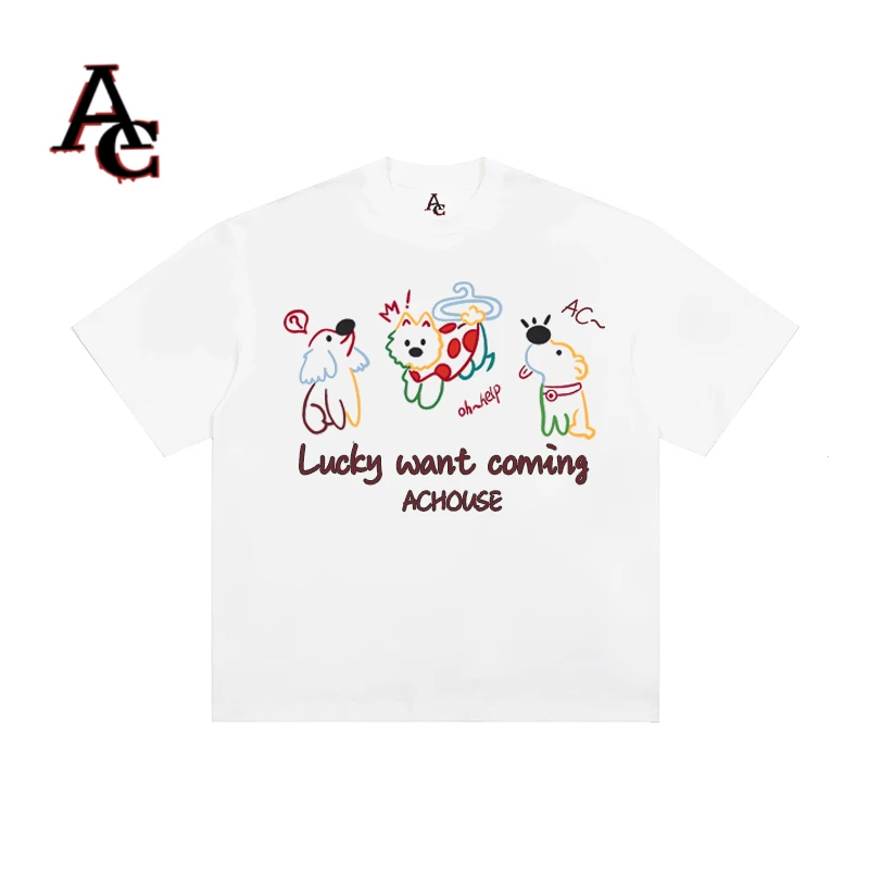 【AC国潮官方店】新款圆领情侣短袖潮牌美式可爱T恤半袖印花小狗