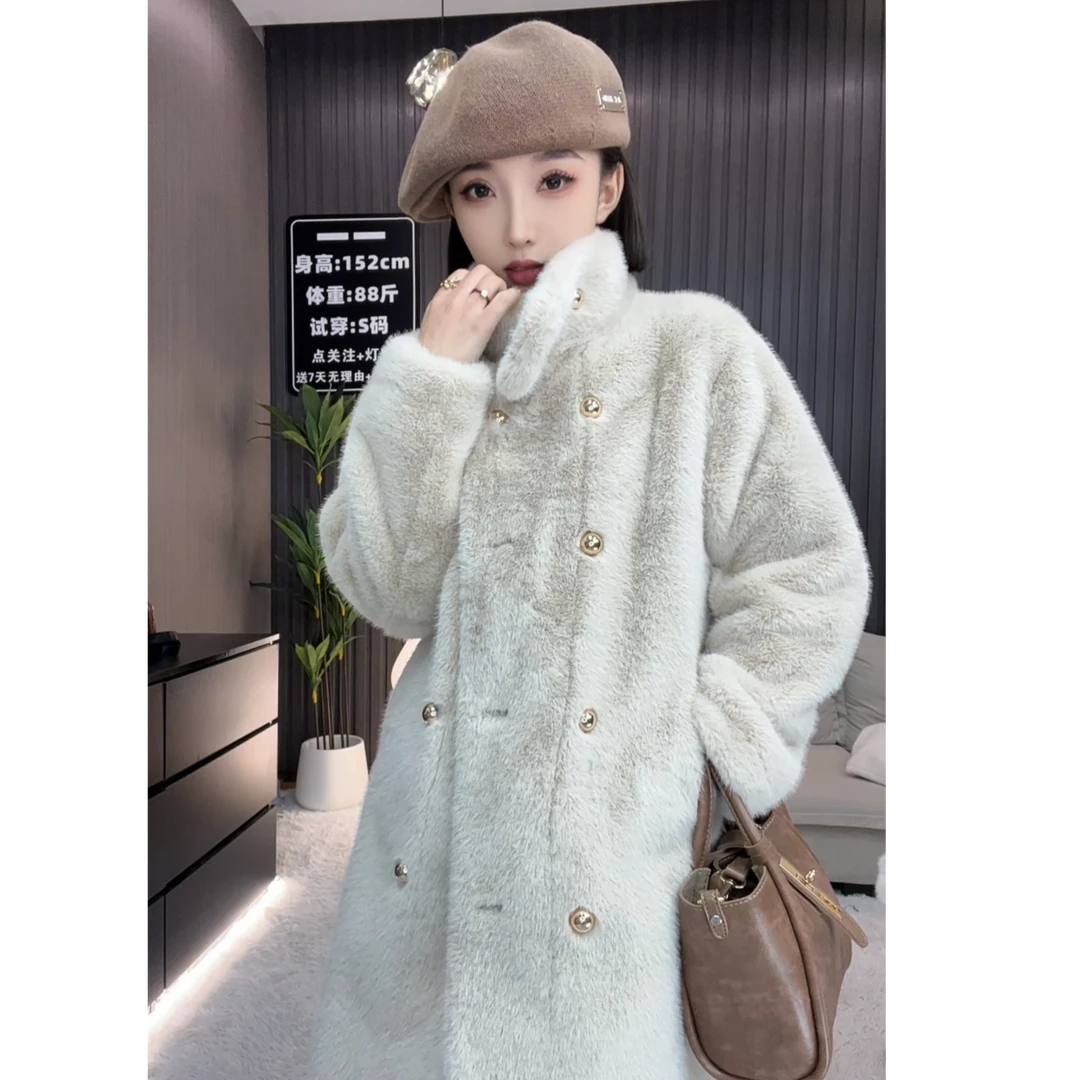 【小个子定制】2024冬季新款外套女中长款双排扣立领大衣秋冬时尚