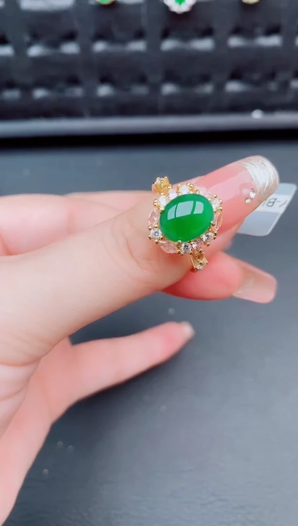 翡翠戒指银S925镶嵌天然a货翡翠45