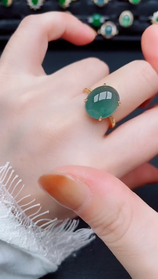 【闪购商品】翡翠戒指银S925镶嵌天然a货翡翠90
