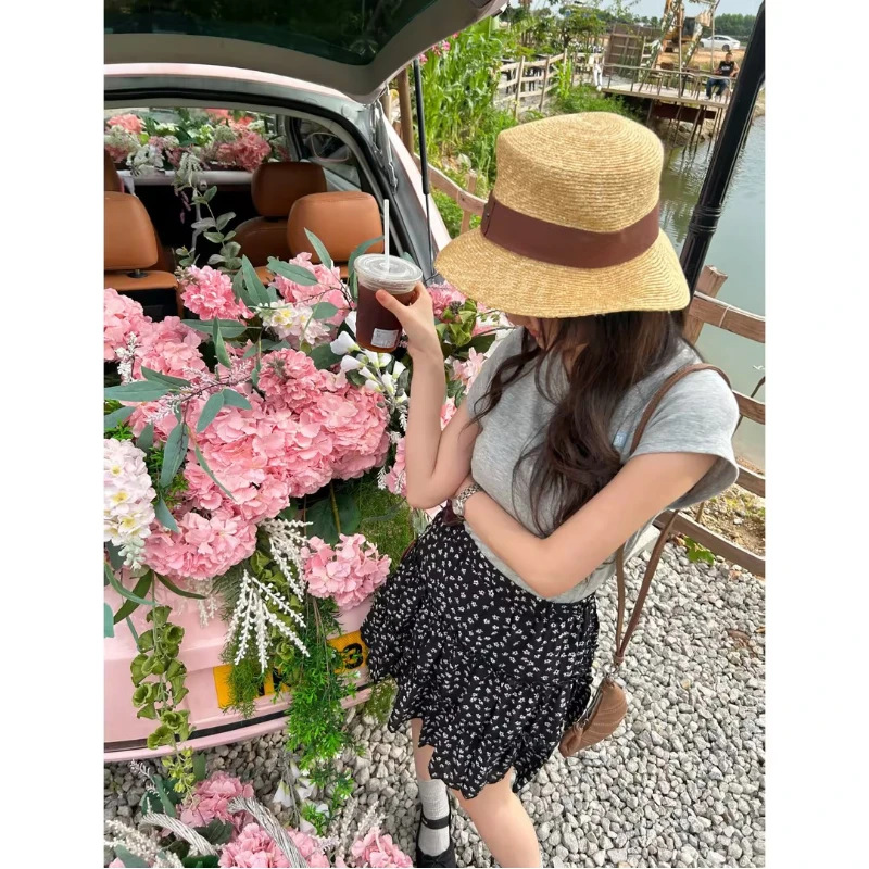 闵笑一【徜徉花海】夏季碎花黑色短裙丨裙长40 K063